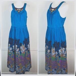 Anthropologie Island Nightfall Moulinette Soeurs Blue Floral Dress